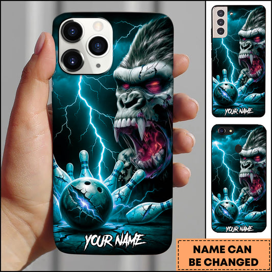 Maxcorners Bowling Gorilla Skull Lightning Multicolor Personalized Name 3D Phone Case
