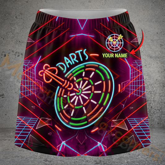 Maxcorners Darts Neon Retro Dartboard Personalized 3D Skirts With Shorts