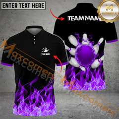 Maxcorners Ball And Pins Ink Fire Pattern Bowling Jersey Multicolor Options Personalized Name, Team Name 3D Shirt