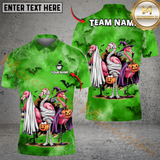 Maxcorners Spooky Flamingo Halloween Funny Golf Shirt, Customized Name & Team Name 3D Shirts (4 Colors)