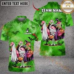Maxcorners Spooky Flamingo Halloween Funny Golf Shirt, Customized Name & Team Name 3D Shirts (4 Colors)