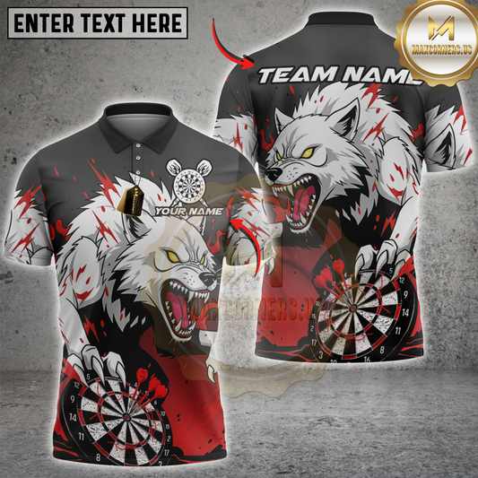 Maxcorners Darts Wolf Red and Black Flame Personalized Name 3D Unisex Shirt