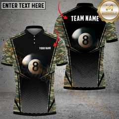 Maxcorners Billiard Pool 8 Ball Camo Personalized Name Men And Women 3D Polo Shirt Custom Billiard Team Jersey (4 Colors)