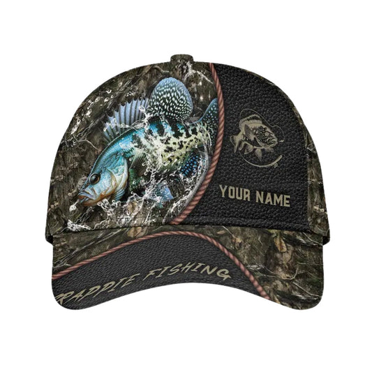 Maxcorners Custom Name Crappie Fishing Baseball Cap, Custom Crappie 3D Hats Caps For Fisherman LM0402