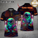 Maxcorners Bowling Neon Monster with Bowling Ball and Pins Multicolor Customized Name, Team Name 3D Shirts