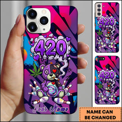 Maxcorners Bowling 420 Purple Bear Cannabis Ball Pins Personalized Name Phone Case