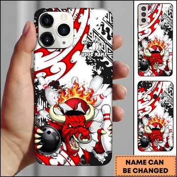 Maxcorners Bowling Bull Fire Strike Multicolor Personalized Name 3D Phone Case