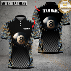 Maxcorners Billiard Pool 8 Ball Camo Personalized Name Men And Women 3D Polo Shirt Custom Billiard Team Jersey (4 Colors)