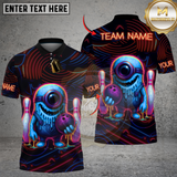 Maxcorners Bowling Neon Monster with Bowling Ball and Pins Multicolor Customized Name, Team Name 3D Shirts
