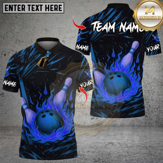 Maxcorners Bowling Flame Multicolor Customized Name, Team Name 3D Shirts 656