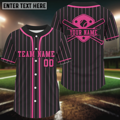 Maxcorners Men's Classic Baseball Jersey Personalized Pink Pinstripe Shirt, Custom Name Number Logo LM2608