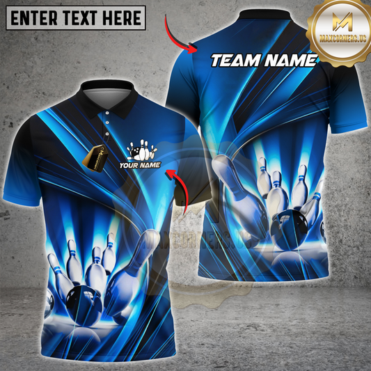 Maxcorners Colorful Rays Of Light Bowling Jersey Multicolor Option Customized Name, Team Name 3D Polo Shirt