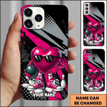Maxcorners Bowling Cool Pink Heart Character Personalized Name 3D Phone Case