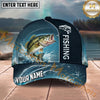 Maxcorners Fishing Blue Water Wave Personalized Name 3D Cap (12 Fish Species)