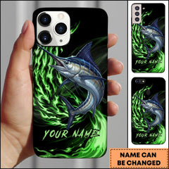 Maxcorners Marlin Fishing Green Flame Energy Personalized Name Phone Case