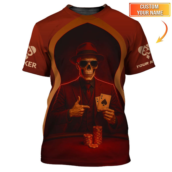 Custom Name Funny Poker Shirts, Skeleton Card Player Polos, Poker Shirt For Men's