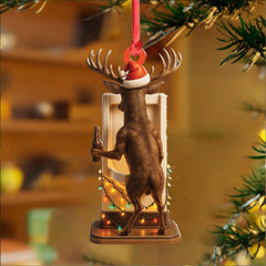 Maxcorners Personalized Acrylic Deer Christmas Ornament - Funny Buck with Santa Hat Drinking Beer by Urinal Holiday Decor LM0110