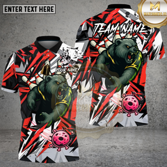 Maxcorners Bear Bowling Shirt Ferocious Bear Mascot with Bowling Pins and Ball Multioptions Personalized Name, Team Name Unisex 3D Shirt (4 Colors)