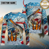 Maxcorners Fishing Beer & Usa Flag Graphic  Sun Protection Personalized Name, Team Name 3D Long Sleeve Shirt