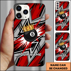 Maxcorners Billiards 8 Ball With Crown Red Black Geometric Design Personalized Name Phone Case