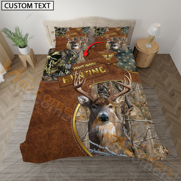 Maxcorners Premium Deer Hunter Grass Brown Camouflage 3D Full Print Bedding Set 3D All Over Printed