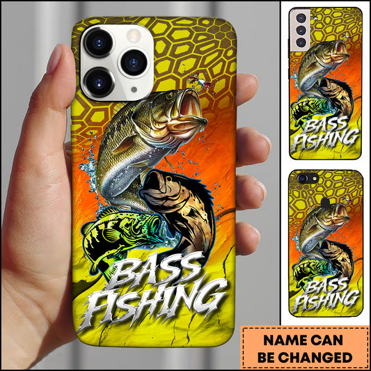 Maxcorners Bass Fishing Honeycomb Orange Yellow Personalized Name 3D Phone Case