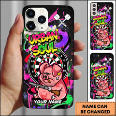 Maxcorners Urban Darts Graffiti Pig Character Art Personalized Name Phone Case