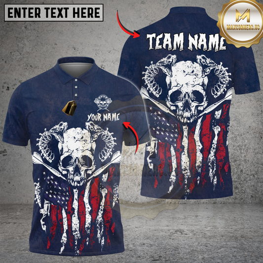 Maxcorners Darts Snake Skull American Flag Washed Pattern Multicolor Options Personalized Name Shirt (4 Colors)