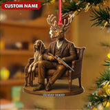 Maxcorners Personalized Acrylic Deer Christmas Ornament – Elegant Hunter Buck with Dog Holding Rifle Holiday Decor LM0411