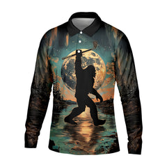 Maxcorners Not All Who Wander Are Lost Funny Bigfoot Men's Golf Polo Shirt, Golfers Gift, Funny Golf Shirt