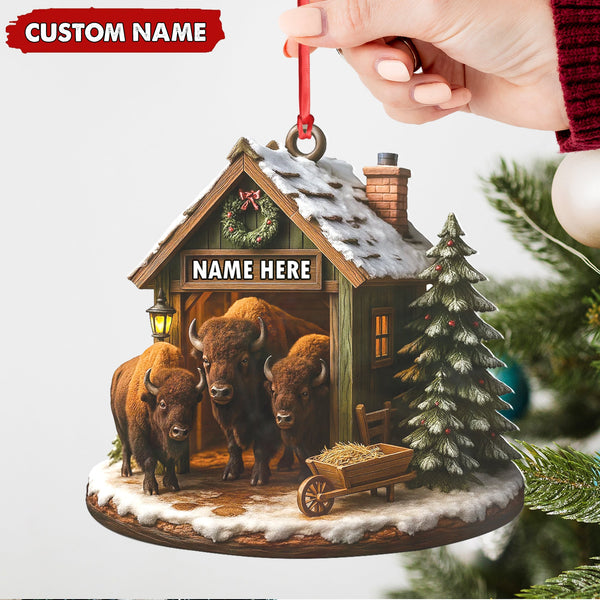 Maxcorners Personalized Acrylic Bison Christmas Ornament â€“ Custom Buffalo Barn Holiday Decor LM0110