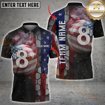 Maxcorners Billiard USA Flag 8 Ball Patriotic Customized Name, Team Name 3D Unisex Shirt