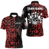 Maxcorners Black and Red Camo Funny Skull Bowling Polo, Quarter Zip Shirt for Men Custom Bowling Team Jersey LM2404