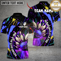 Maxcorners Bowling Pins Splash Paint Multicolor Customized Name, Team Name 3D Shirts