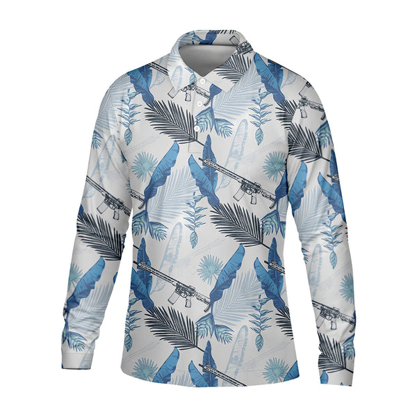 Maxcorners Blue Feather Golf Polo Shirt, Mens Golf Gift, Mens Tropical Shirts
