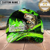 Maxcorners Fishing Vibrant Neon Green Splash with Dynamic Fishing Action and Bold Design Personalized Name 3D Cap (13 Fish Species)