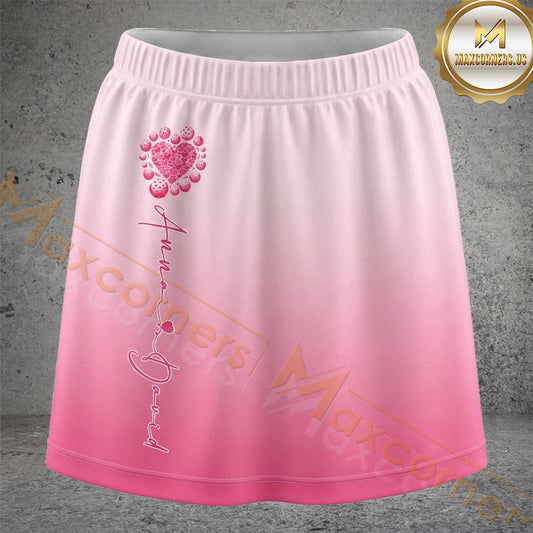 Maxcorners Pickleball Soft Pink Minimal Paddle Personalized 3D Skort, Skirts With Shorts
