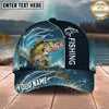 Maxcorners Fishing Blue Water Wave Personalized Name 3D Cap (12 Fish Species)