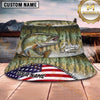 Maxcorners Fishing American Flag Fish Scale Camouflage Personalized 3D Bucket Hat (13 Fish Species)