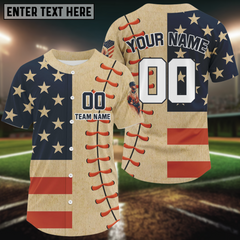 Maxcorners Patriotic Baseball Jersey For Men Custom US Flag With Baseball Stitches, Baseball Fans LM2608