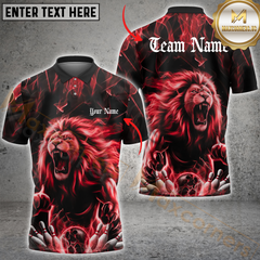 Maxcorners Bowling Lion Flame Multicolor Customized Name, Team Name 3D Polo Shirt
