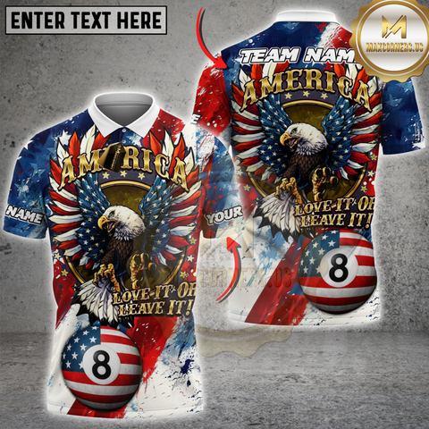 Maxcorners Billiards American Eagle with USA Flag 8-Ball Personalized Name 3D Unisex Shirt
