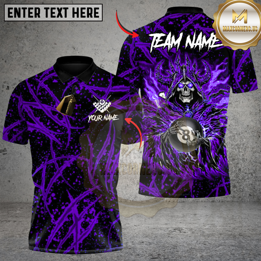 Maxcorners Billiard  8 Ball Skull Emperor Multicolor Customized Name, Team Name 3D Shirt
