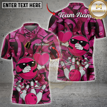 Maxcorners Bowling Pink Cartoon Love Heart Personalized Name 3D Unisex Shirt