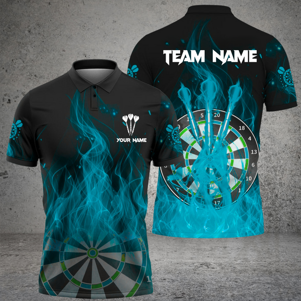 Maxcorners Darts Three Arrow Flame Customized Name, Team Name 3D Polo Shirt