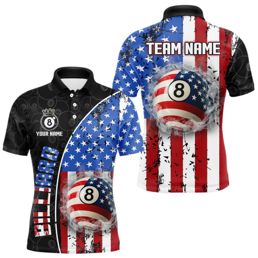 Maxcorners American Flag 8 Ball Smoke Billiard Shirts For Men Custom Patriotic Pool Team Jerseys LM1605