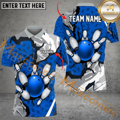 Maxcorners Wall Broken Pattern Bowling Jersey Multicolor Option Customized Name, Team Name 3D Polo Shirt