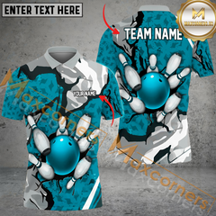 Maxcorners Wall Broken Pattern Bowling Jersey Multicolor Option Customized Name, Team Name 3D Polo Shirt