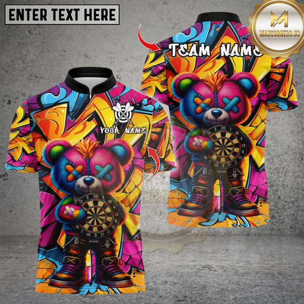 Maxcorners Darts Graffiti Halloween Bear With Dartboard Multicolor Customized Name, Team Name 3D Shirts