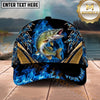 Maxcorners Fishing Blue Flame Gold Accent Personalized Name 3D Shirt (13 Fish Species)